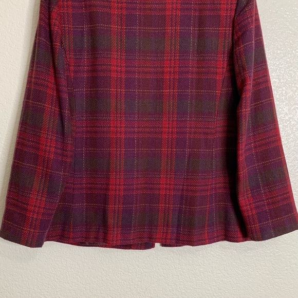 Requirements Wool Blend Red Plaid Zip Up Blazer Jacket, Size 12 - Picture 8 of 11